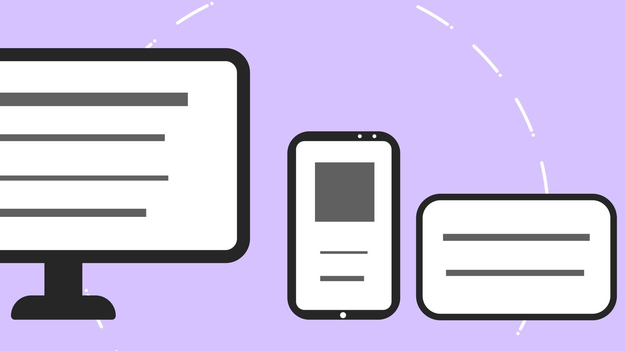 Icônes vectorielles avec un téléphone moderne près d’un écran d’ordinateur et d’une carte de crédit, sur fond violet avec des lignes grises